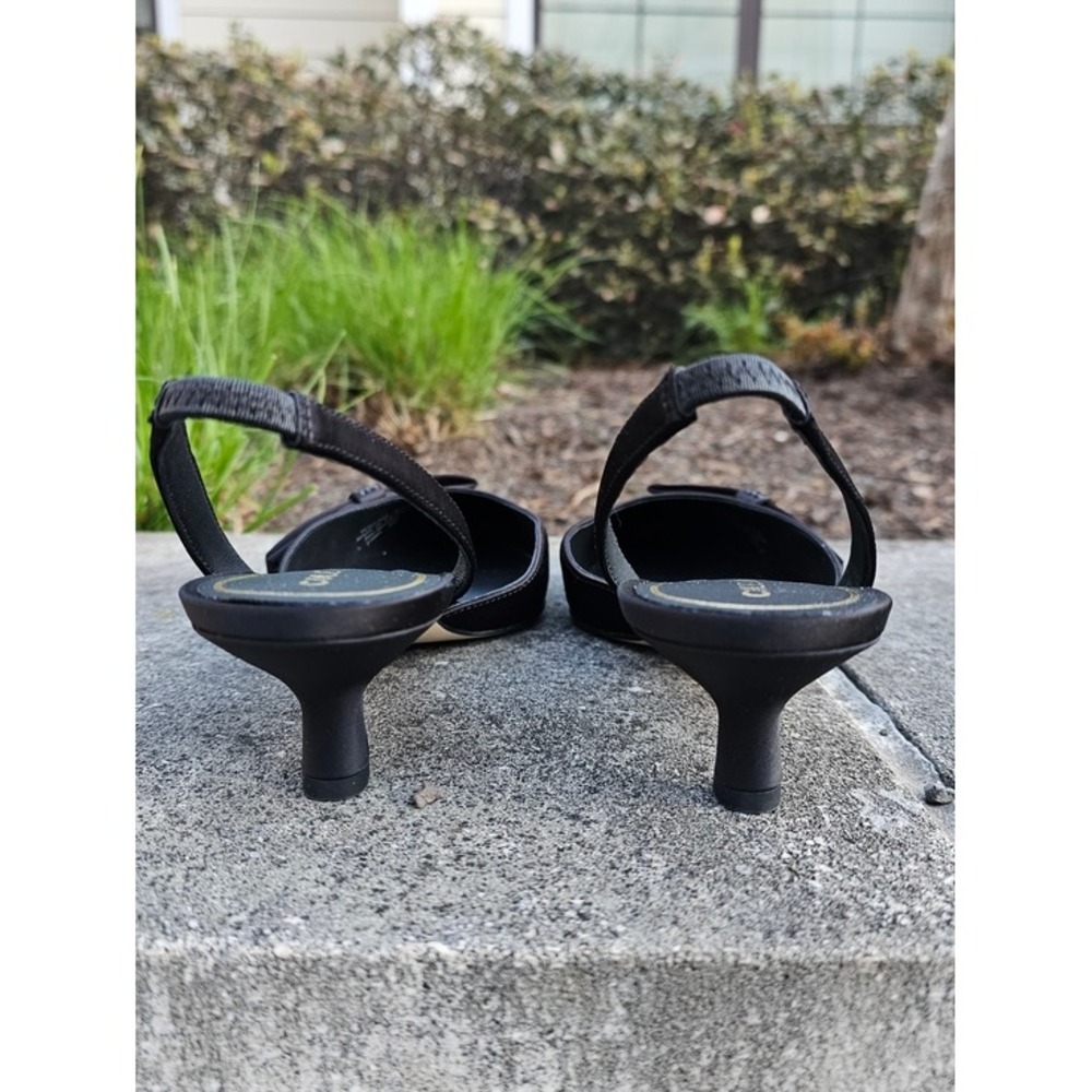 Cole Haan Noella Bow Sling Pump 9.5 Black Satin Kitten Heel Slingback NWB ~ - Picture 4 of 9